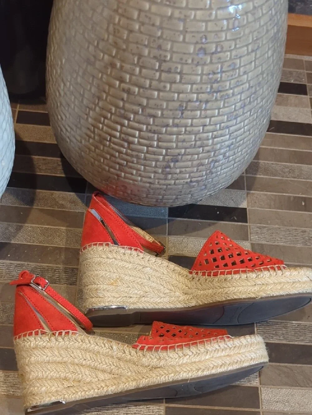 Women’s Orange-Red Ankle-Strap Espadrille Sandals